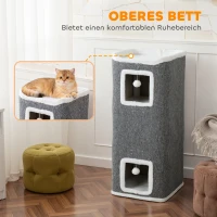 PawHut 4-laags krabtoren, krabpaal met 3 holen, spaanplaat, speelballen, grijs(m-6)