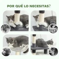 PawHut Árbol Rascador para Gatos 85 cm con Plataformas Cueva Postes Rascadores Tapete de Sisal Bolas Gris Claro y Negro(m-7)
