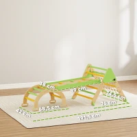 AIYAPLAY 8-in-1 Montessori Klettergerüst Indoor Holz Kletterdreieck mit Kletterbogen, doppelseitiger Rutsche, Grün(m-3)