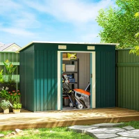 Outsunny Capanno da Giardino con 2 Porte Scorrevoli e Tetto Inclinato in Lamiera d&#39;Acciaio, 261x133x182cm, Verde(m-10)