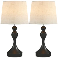 HOMCOM Set of Two Three-Colour Lamps, with USB Ports - Black/Beige(m-11)