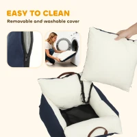 PawHut Dog Car Seat, Cosy Pet Car Booster Seat for Small Dog Under 5 KG, Portable Travel Bed with Safety Belts, Navy Blue(m-7)