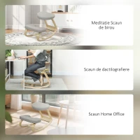 HOMCOM Scaun pentru genunchi cu balansare, din țesătură cu aspect de in și lemn, Gri(m-7)