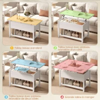 HOMCOM Table basse relevable et extensible table de salon avec compartiment caché étagère ouverte 100x45x50,5cm blanc(m-4)