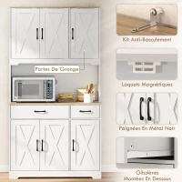 HOMCOM Buffet haut cuisine armoire de cuisine avec 6 portes 2 tiroirs plan de travail étagères réglables 94x39,5x175,2cm blanc(m-6)