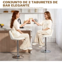 HOMCOM Juego de 2 Taburetes de Bar Taburetes Altos de Cocina con Altura Ajustable Asiento Giratorio 43x45x81-101 cm Crema(m-4)