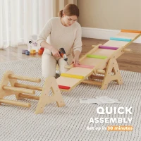 AIYAPLAY Houten wip en evenwichtsbalk, 2 in 1 kinderspeelwip voor tuin, wip voor 2-4 jaar, 133 x 38 x 24 cm, Meerkleurig(m-7)