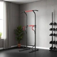 HOMCOM Barra per Trazioni Power Tower Stazione Fitness Multifunzione con Altezza Regolabile 171-219cm Nero Rosso(m-12)