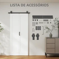 HOMCOM Porta de Correr Dobrável com Acabamento Elegante Puxador Montagem Fácil para Casa de Banho Sala de Estar Cozinha 90x210 cm Branco(m-7)