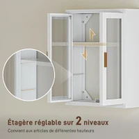 HOMCOM Armoire murale de salle de bain, meuble haut salle de bains avec 2 portes cannelées, étagère réglable, 40x14x50cm, blanc(m-5)