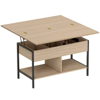 HOMCOM Table basse relevable et extensible, table de salon avec compartiment caché étagères ouvertes, 98x49x55cm, bois naturel(m-12)