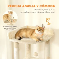 PawHut Árbol Rascador para Gatos Grande Altura 170 cm con 7 Postes 1 Túnel 3 Plataformas 2 Cuevas 1 Hamaca Beige(m-5)