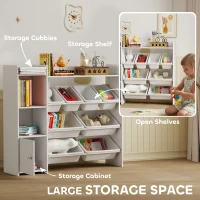 AIYAPLAY Toy Storage Unit with 8 Removable Bins, Storage Shelves, Cabinet, White(m-4)