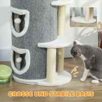 PawHut 101 cm kattentoren, 3 niveaus, 3 slaapholen, speelballen, krabpilaren, sisal, spaanplaat, Grijs(m-6)