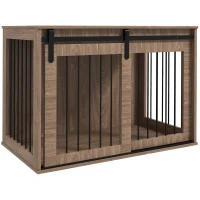 PawHut Hundebox Hundekäfig, Verriegelbar, Holzoptik, rustikales Design, 98 cm x 58 cm x 61 cm, Walnuss + Schwarz(m-1)
