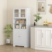HOMCOM Credenza Cucina con 2 Armadietti e 3 Vani Aperti, Ante a Vetro e Ripiani Regolabili, 60x30x145.5 cm, Bianco(m-2)