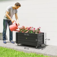Outsunny Fioriera da Giardino con Foro di Drenaggio e Rotelle, in Legno di Abete, 89x48x47 cm, Nera(m-3)