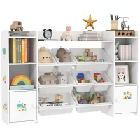 AIYAPLAY Kids Toy Organizers and Storage with 8 Removable Storage Bins and Bookshelf, White(m-10)