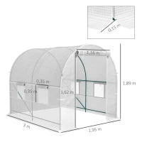 Outsunny Invernadero de Jardín tipo Túnel con Estructura de Acero y 4 Ventanas en PE 2.5x2x2m, Blanco(m-3)