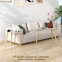 HOMCOM Juego de 2 Mesas de Centro Mesa Nido Moderna Mesitas Auxiliares Patas de Madera de Pino para Salón Dormitorio Natural(m-6)