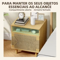 HOMCOM Mesa de Cabeceira Estilo Bohémio com Porta de Corda de Papel Prateleira Aberta e Abertura por Pressão 45x39x50 cm Carvalho(m-4)