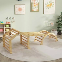 AIYAPLAY Struttura da arrampicata indoor 9-in-1, con rampa, scivolo, scala, lavagna, per bambini piccoli, Legno naturale(m-2)