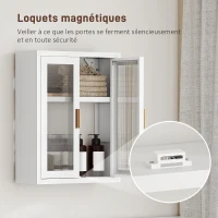 HOMCOM Armoire murale de salle de bain, meuble haut salle de bains avec 2 portes cannelées, étagère réglable, 40x14x50cm, blanc(m-8)