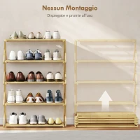 HOMCOM Mobile per Scarpe Pieghevole a 5 Livelli Pronto all'Uso, in Bambù, 60x29x88 cm, color Legno(m-4)