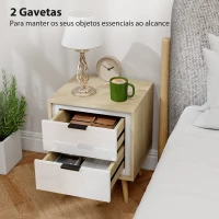 HOMCOM Conjunto de 2 Mesas de Cabeceira Modernas com 2 Gavetas de Deslizamento Silencioso Pés de Madeira 40x35x50 cm Branco Brilhante e Carvalho(m-4)
