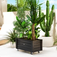 Outsunny Fioriera da Giardino con Foro di Drenaggio e Rotelle, in Legno di Abete, 89x48x47 cm, Nera(m-2)