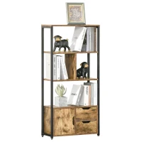 HOMCOM Mobile Libreria con 3 Ripiani, Armadietto e 2 Cassetti, in Truciolato e Metallo, 58x24x122 cm(m-11)