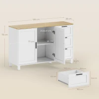 HOMCOM Aparador para Salón Moderno con 2 Puertas 3 Cajones Estante Ajustable para Comedor Entrada 120x38x76 cm Blanco(m-3)