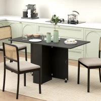 HOMCOM Tavolo Pieghevole in Legno per 4-6 Persone con Ruote, 75x140x74cm, Nero(m-10)