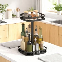 HOMCOM Draaibaar kruidenrek, 2-laags ontwerp, zuignappen, metaal, zwart(m-8)