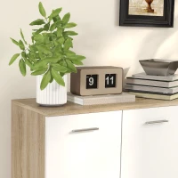 HOMCOM Sideboard Wohnzimmer, Aufbewahrungsmöbel mit 2 Schubladen, 3 Türen und höhenverstellbarem Einlegeboden, 106 x 35 x 76 cm, weiß und Naturholz(m-5)