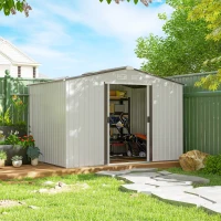 Outsunny Casetta da Giardino in Lamiera d'Acciaio con Doppie Porte Scorrevoli, 277x195x192cm, Argento(m-11)