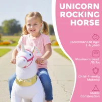 AIYAPLAY Kids Rocking Horse, Plush Walking Horse with Wheels, Ride On Unicorn Toy for Ages 3-5 Years Old, White(m-4)