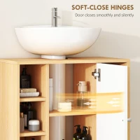 HOMCOM Dulap Sub Chiuvetă cu 2 Uși cu Închidere Lentă și 6 Rafturi Lemn natural(m-6)