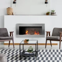 HOMCOM Cheminée bioéthanol Murale encastrable brûleur 2 x 0,9 L, environ 3 h de durée de combustion 110L x 14l x 54H cm Couverture 25-30 m² Acier inox(m-8)