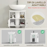 kleankin Mobile Sottolavabo con Ripiano e Armadietto, Intaglio e U e 2 Ante, 60x30x60 cm, Bianco(m-4)