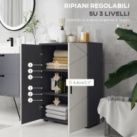 kleankin Mobiletto Bagno 2 Ante in Legno con 3 Ripiani e Chiusura Ammortizzata, 60x30x82cm, Grigio(m-5)