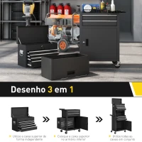 HOMCOM Carrinho de Ferramentas com 6 Gavetas Rodas Painel Lateral Perfurado e Caixa de Ferramentas Desmontável 60,5x33,5x131 cm Preto(m-5)