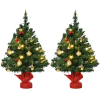 HOMCOM Set 2 Alberi di Natale Ø40x60 cm con 15 Luci a LED, 73 Rami e varie Decorazioni, Verde e Rosso(m-1)