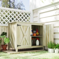 Outsunny Holz-Gartenschrank, Gartenschrank mit Regalen und Doppeltüren, 110 x 60 x 88,5 cm, Naturholz(m-6)