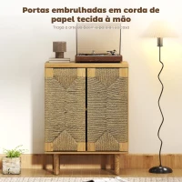 HOMCOM Aparador Boémio de 2 Portas com Corda Tecida à Mão Prateleira Ajustável Abertura por Pressão 60x40x78 cm Carvalho(m-5)