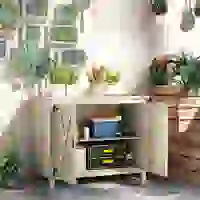 Outsunny Holz-Gartenschrank, Gartenschrank mit Regalen und Doppeltüren, 110 x 60 x 88,5 cm, Naturholz(m-4)