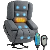 HOMCOM Poltrona Alzapersona Reclinabile con 8 Punti Massaggianti, in Tessuto Effetto Lino, 97x90x102 cm, Grigio(m-11)