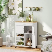 HOMCOM Carrello Cucina con Portabottiglie, 3 Ante, 4 Ruote e Cassetto, Mobiletto Cucina Salvaspazio per Microonde e Spezie in Legno, 67x37x87 cm, Bianco e Rovere(m-2)