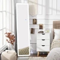 HOMCOM 2 in 1 Standspiegel mit LED-Licht, freistehend, Aluminium, einstellbares Licht, 40 cm x 37 cm x 157,5 cm(m-9)