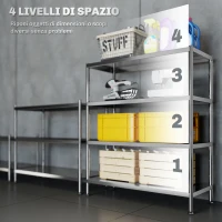 HOMCOM Scaffale da Cucina a 4 Livelli Regolabili su 10 Altezze Diverse, in Acciaio Inox, 91x40x108 cm, Argento(m-5)